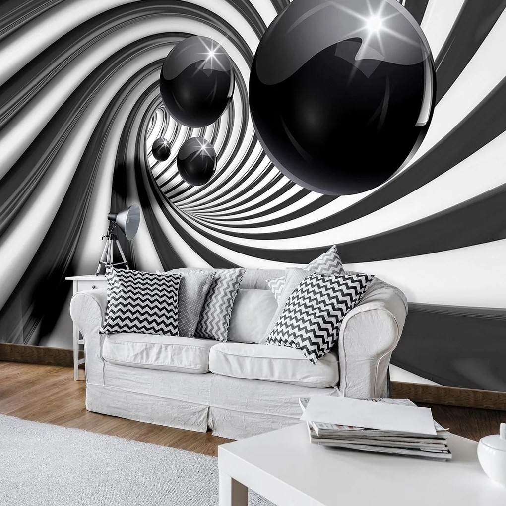 Fotótapéta - 3D fekete-fehér alagút (152,5x104 cm)