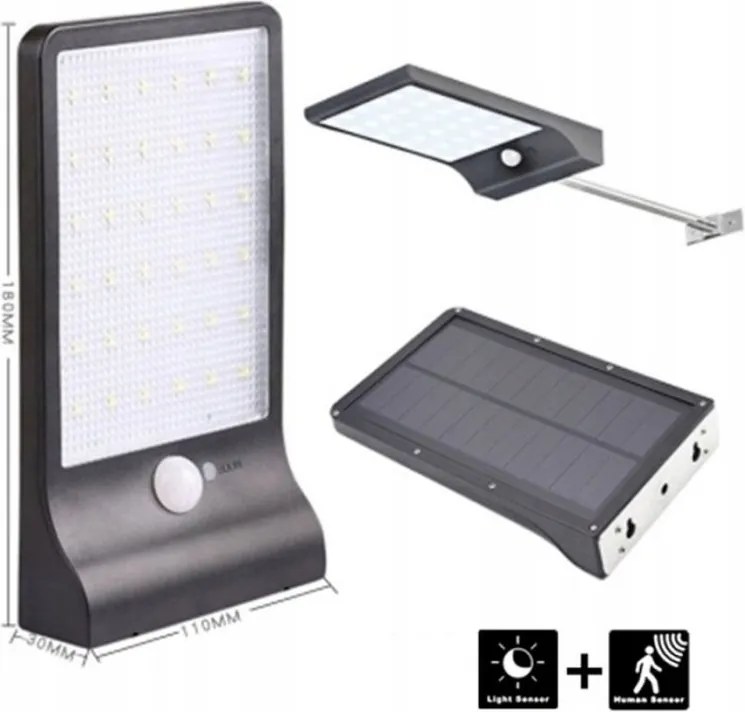 LED-es napelemes lámpa 5.5V 2.5W 3,7V 2000 mAh szürkületi mozgásérzékelővel Wmc