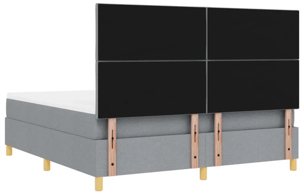 Boxspring ágy matraccal, világosszürke, szuper king, szövet