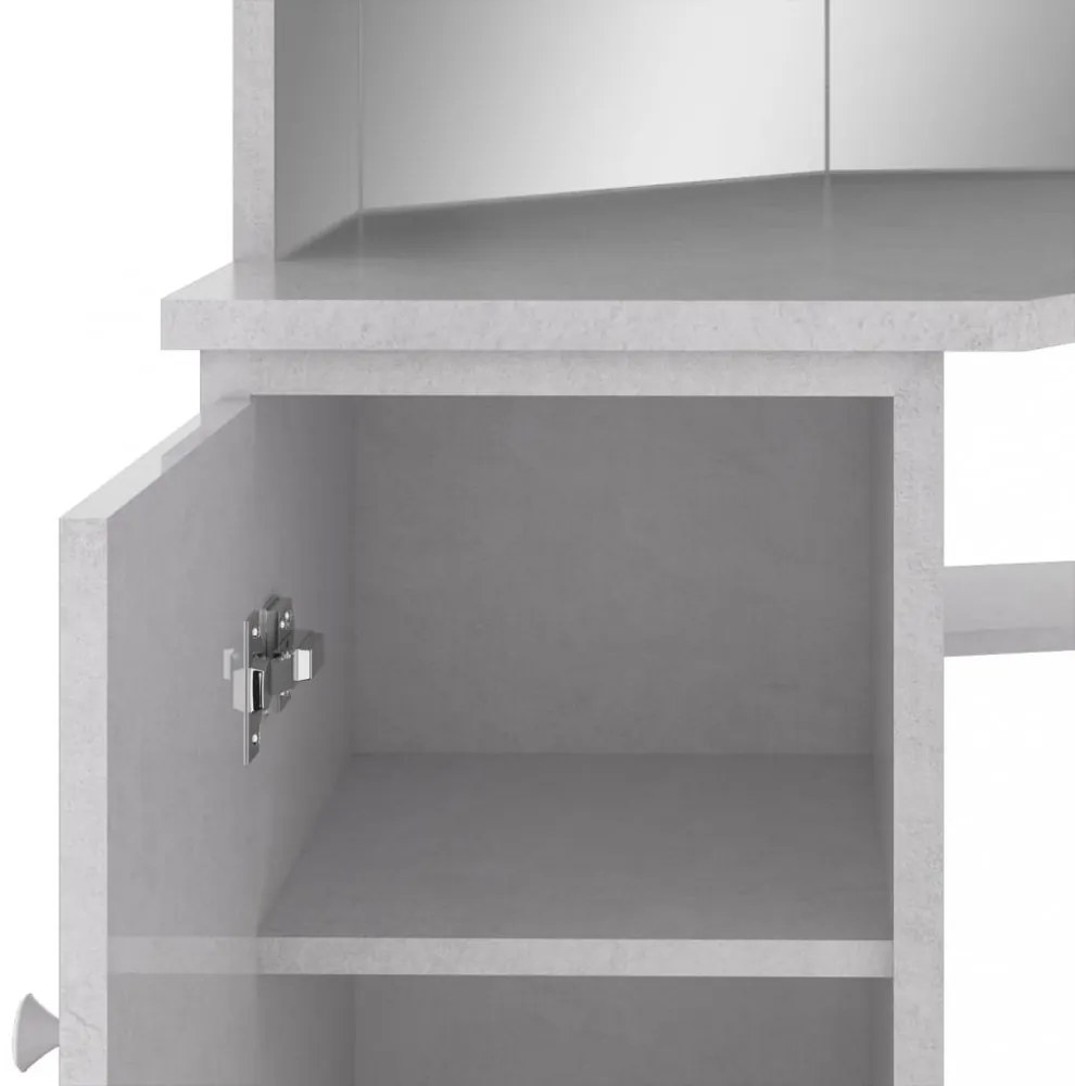 betonszürke sarok-fésülködőasztal LED-del 111x54x141,5 cm