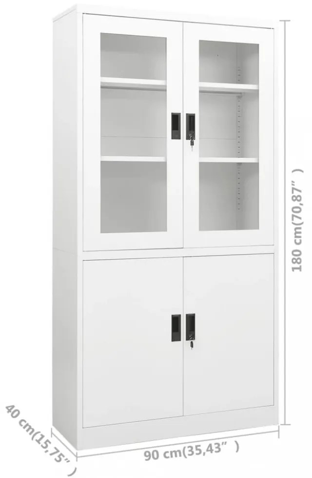 fehér acél irodai szekrény 90 x 40 x 180 cm