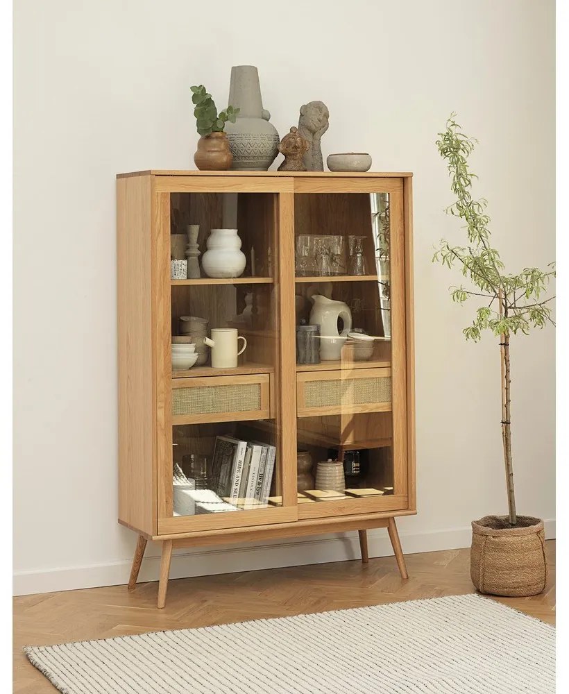 Natúr színű tálalószekrény tolóajtóval, tölgyfa dekorral 110x160 cm Barrali – Unique Furniture