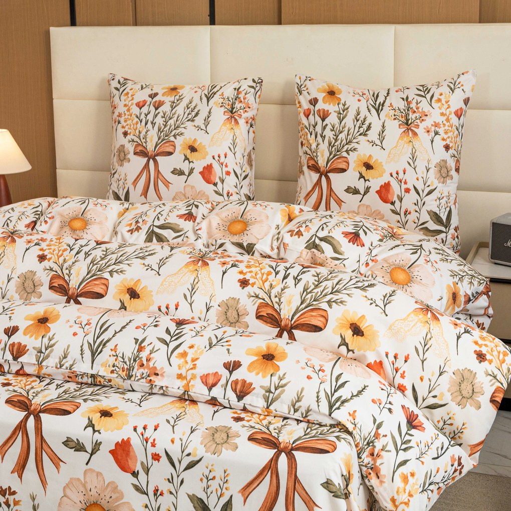 Mikroszálas ágyneműhuzat FLORAL RIBBON krémszínű Ágyneműhuzat mérete: 2 db 70 x 90 cm | 200 x 220 cm