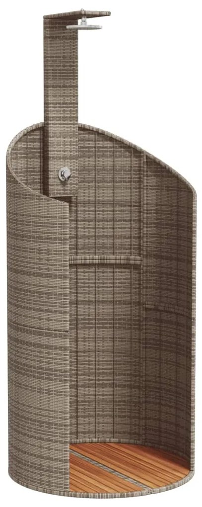 szürke polyrattan és akácfa kültéri zuhanyzó 100x100x241,5 cm