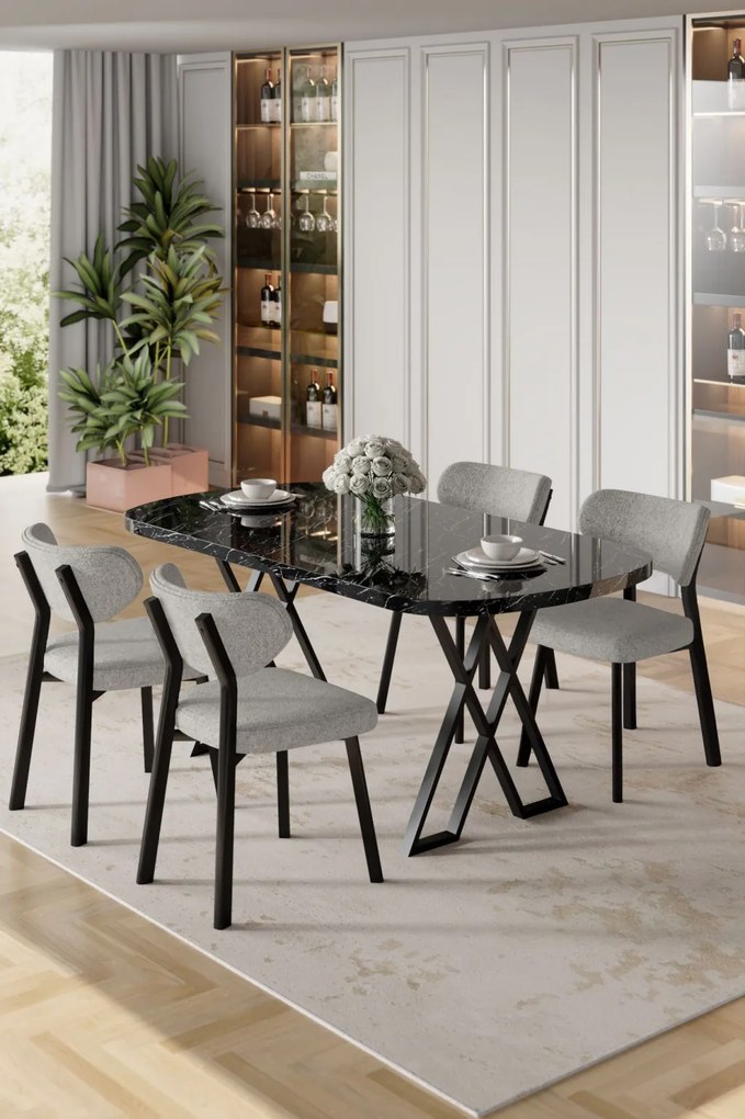 Axton étkezőgarnitúra, fekete márvány-szürke, 168 cm – TR240CHR2707