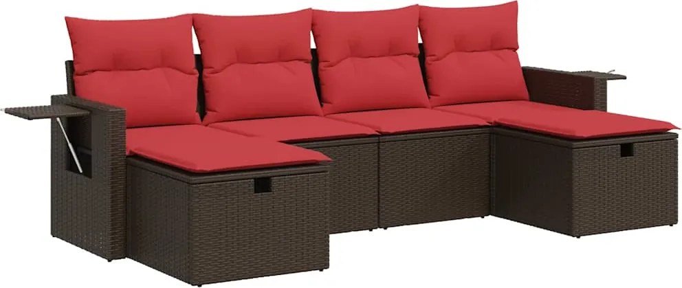 vidaXL 6 részes barna polyrattan kerti ülőgarnitúra párnával