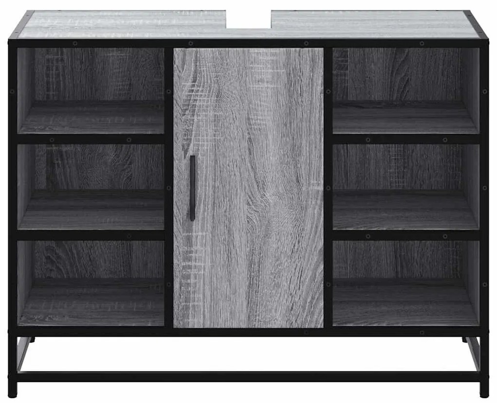 Szürke sonoma szerelt fa fürdőszobai mosdószekrény 80x33x60 cm