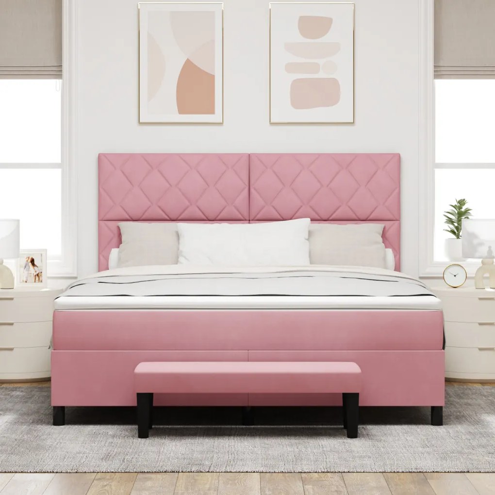 Boxspring Ágy Matraccal és Pad Rózsaszín 180x200 cm Bársony