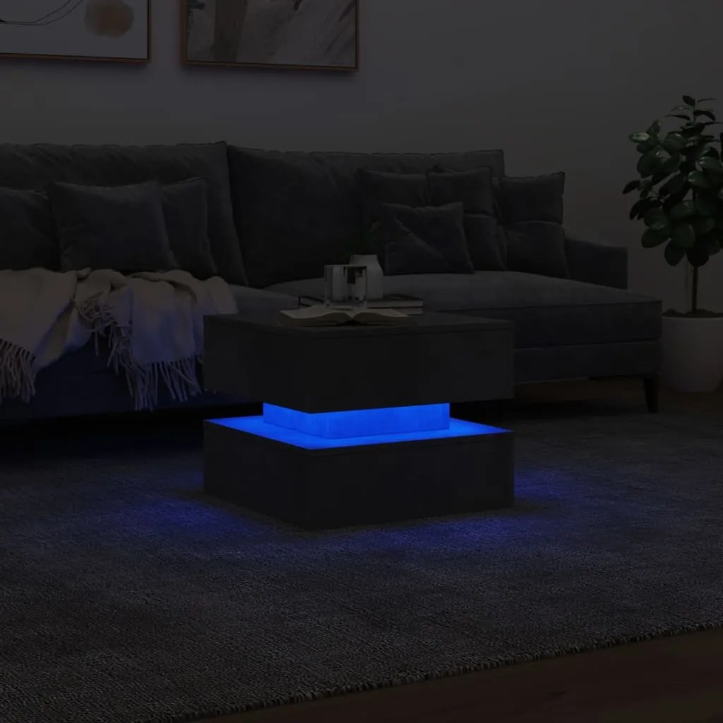 Betonszürke dohányzóasztal LED-lámpákkal 50 x 50 x 40 cm