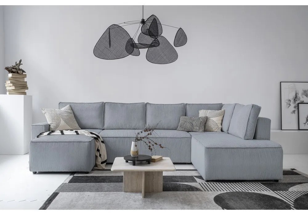 Világosszürke kordbársony kinyitható sarokkanapé (jobb oldali-U alakú) Brave Dave – Miuform