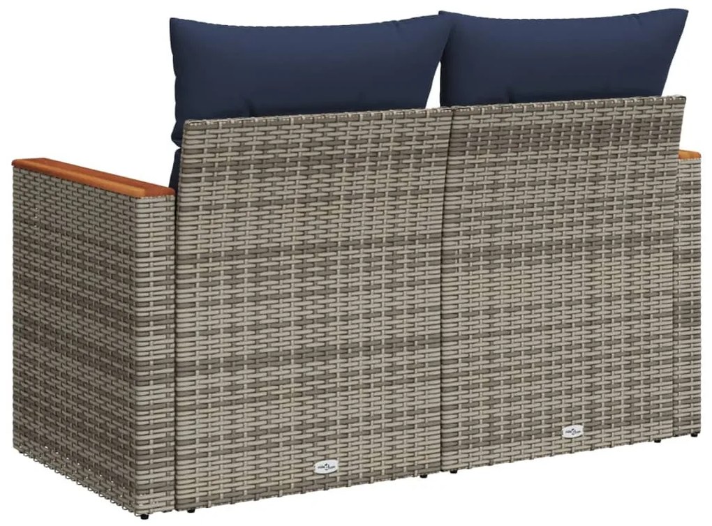 kétszemélyes szürke polyrattan kerti kanapé párnákkal
