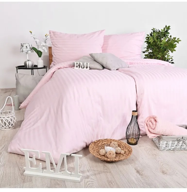 EMI rózsaszínű damaszt ágyneműhuzat, A standard egyszemélyes ágy szett tartalma: 1x 140x200 + 1x 70x90