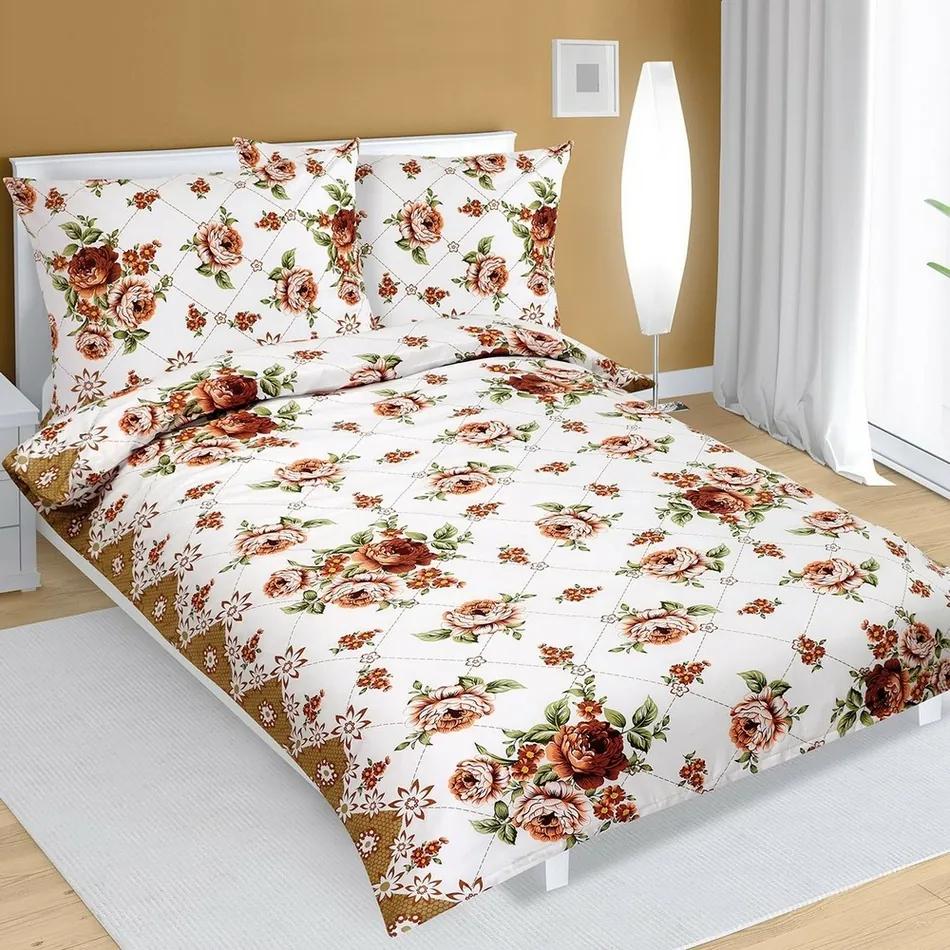 Rózsa pamut ágynemű, barna, 140 x 220 cm, 70 x 90 cm