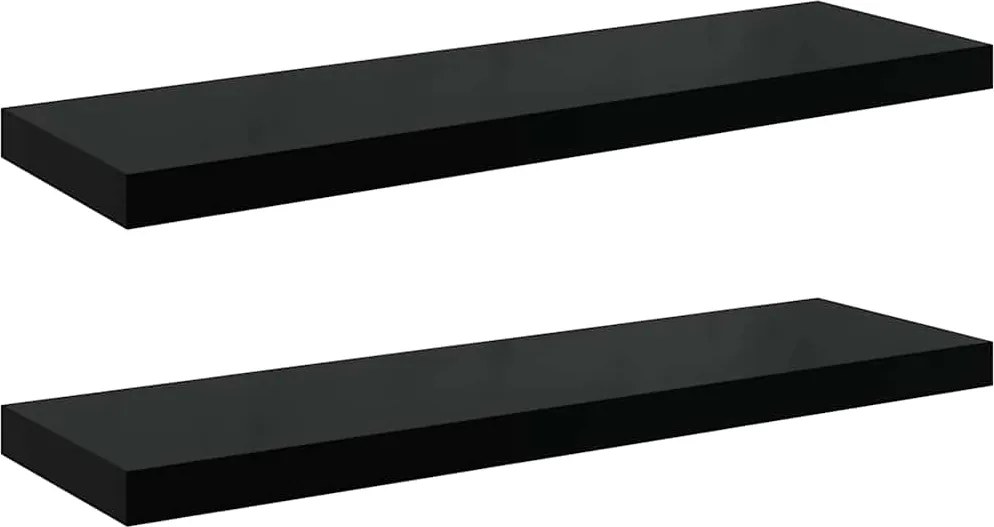 vidaXL 2 db magasfényű fekete MDF lebegő fali polc 80 x 23,5 x 3,8 cm