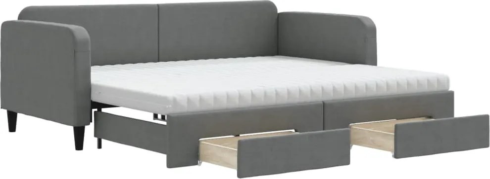 vidaXL sötétszürke kihúzható szövet heverő fiókkal 90 x 190 cm