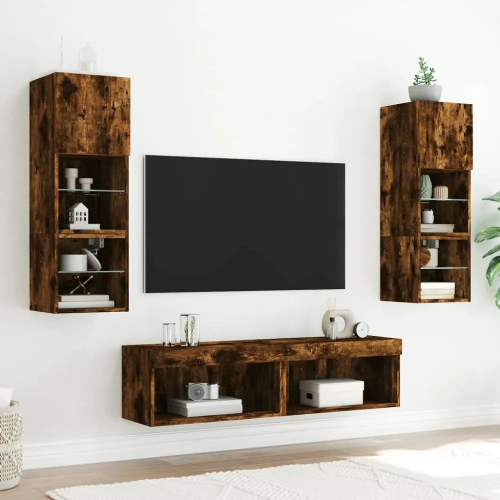2 db füstös tölgy színű TV-szekrény LED-ekkel 60 x 30 x 30 cm