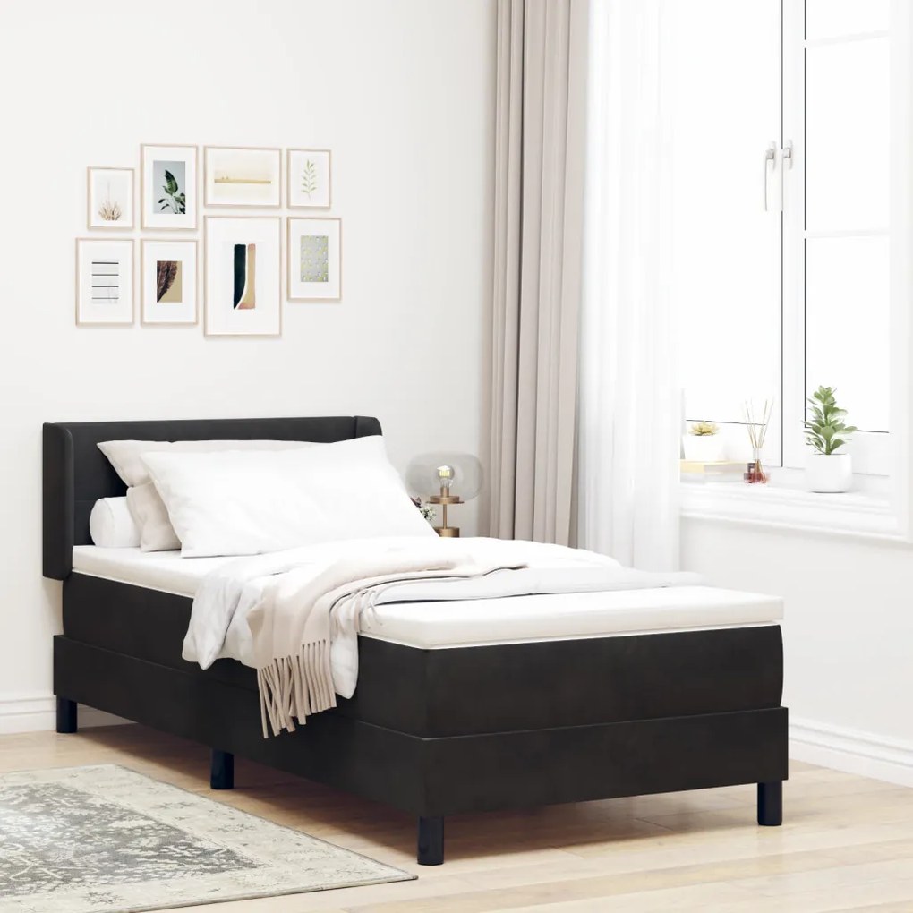 Boxspring Ágy Matracból Fekete 90x190 cm Bársonyos