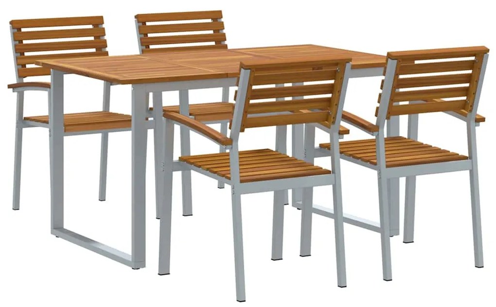 Kert étkező szett 5 pcs Szürke és barna tömör akácfa