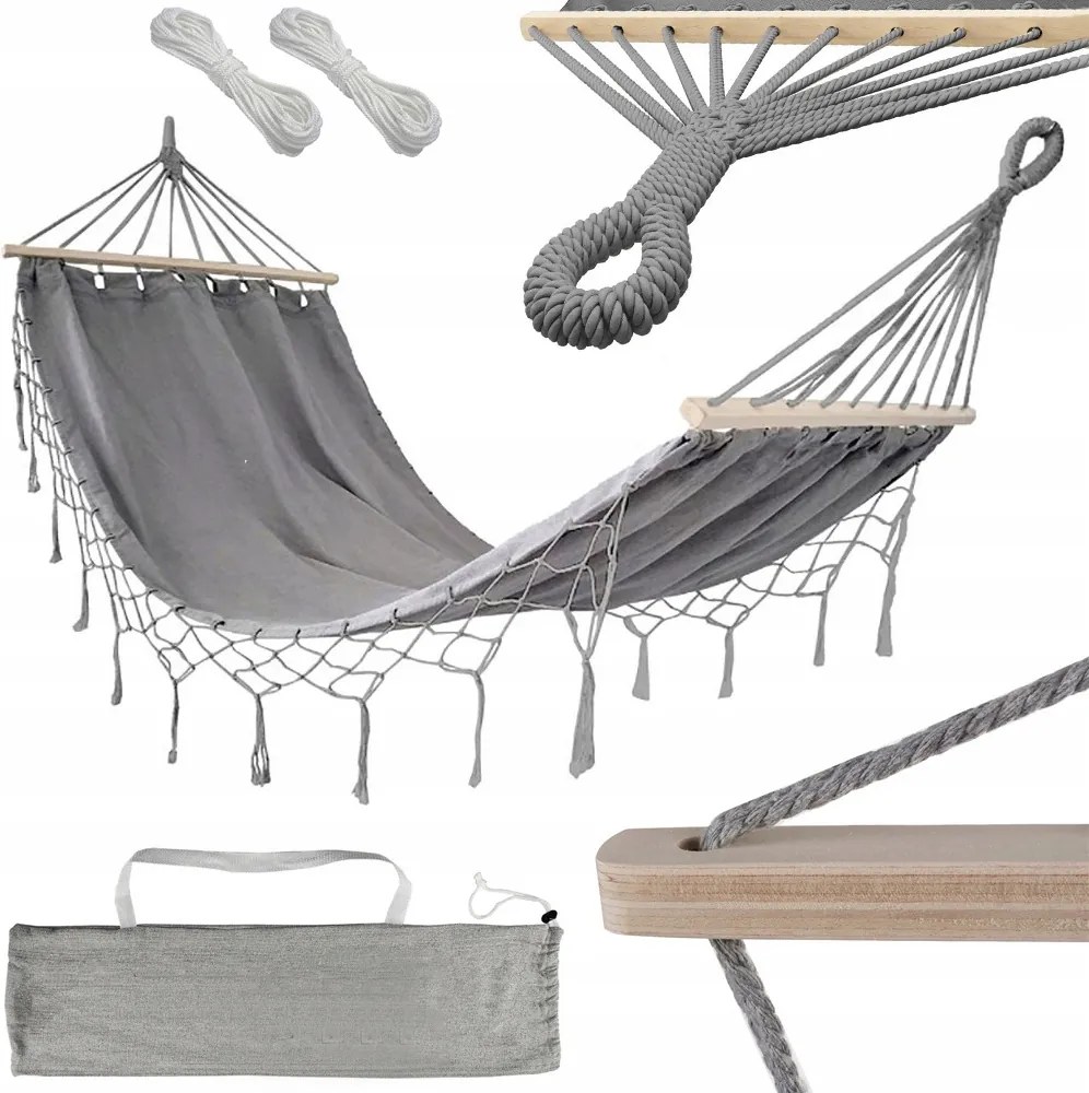 Kerti Függőágy Lógó Hinta XL Nagy Huzat Zsinórokkal Fejpánt