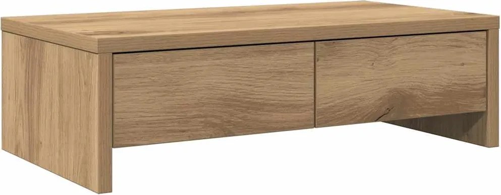 vidaXL kézműves tölgy szerelt fa monitorállvány fiókokkal 50x27x15 cm