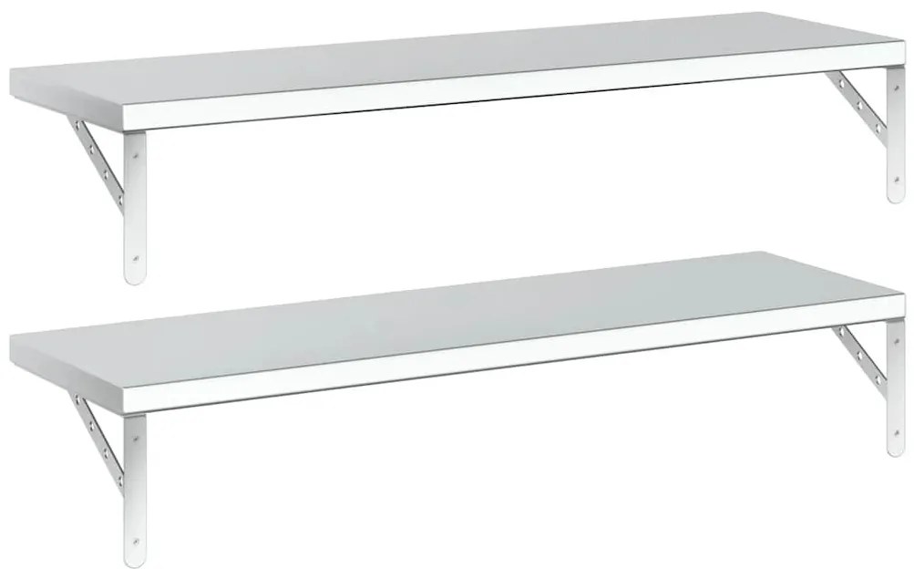 2 db ezüstszínű rozsdamentes acél fali polc 100 x 30 cm