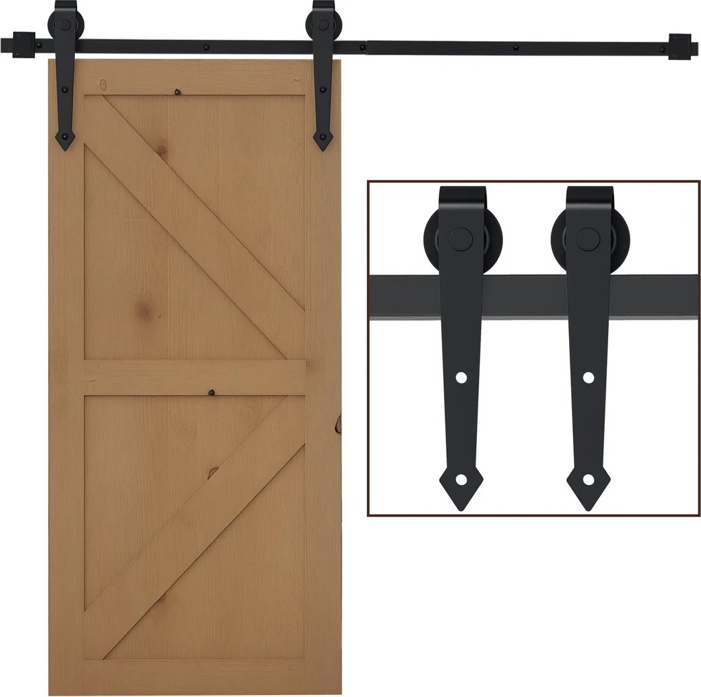 HOMCOM Csúszóajtó Hardver Készlet 200 cm Teljes Készlet Sínekkel, Görgőkkel, Antiszekér Eszközökkel, Ajtó Megállítókkal, Szénacél Fekete Csúszóajtó Re