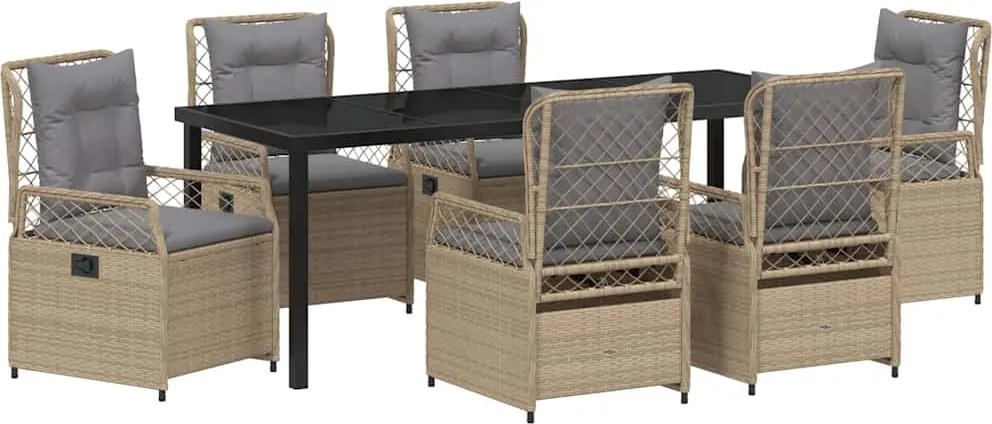 vidaXL Kert étkező szett 7 pcs Beige és Világosszürke polirattan