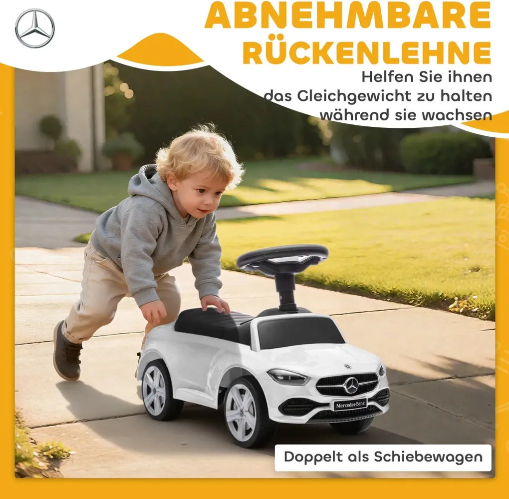 AIYAPLAY Mercedes-Benz C-osztályú kisautó kürttel, motorhangokkal, tárolóhellyel, 18-36 hónapos gyermekeknek, fehér