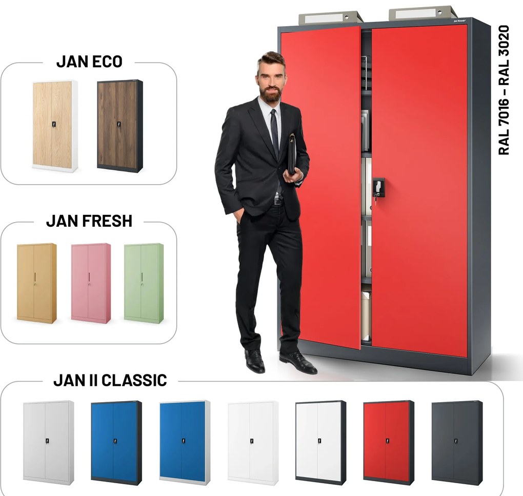 Fém iratszekrény JAN II, 1150 x 185 x 400 mm, antracit-piros