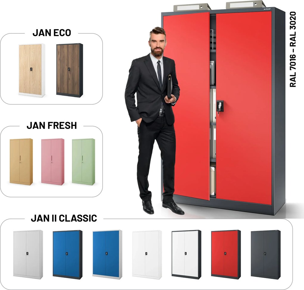 Fém iratszekrény JAN II, 1150 x 1850 x 400 mm, antracit-piros