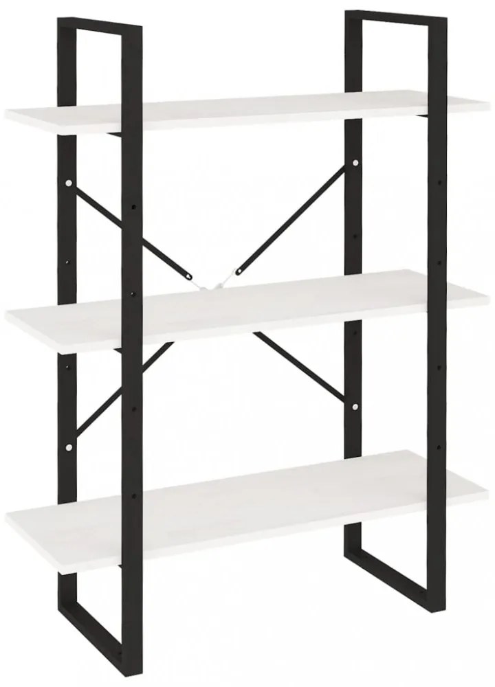 háromszintes fehér tömör fenyőfa könyvszekrény 80 x 30 x 105 cm