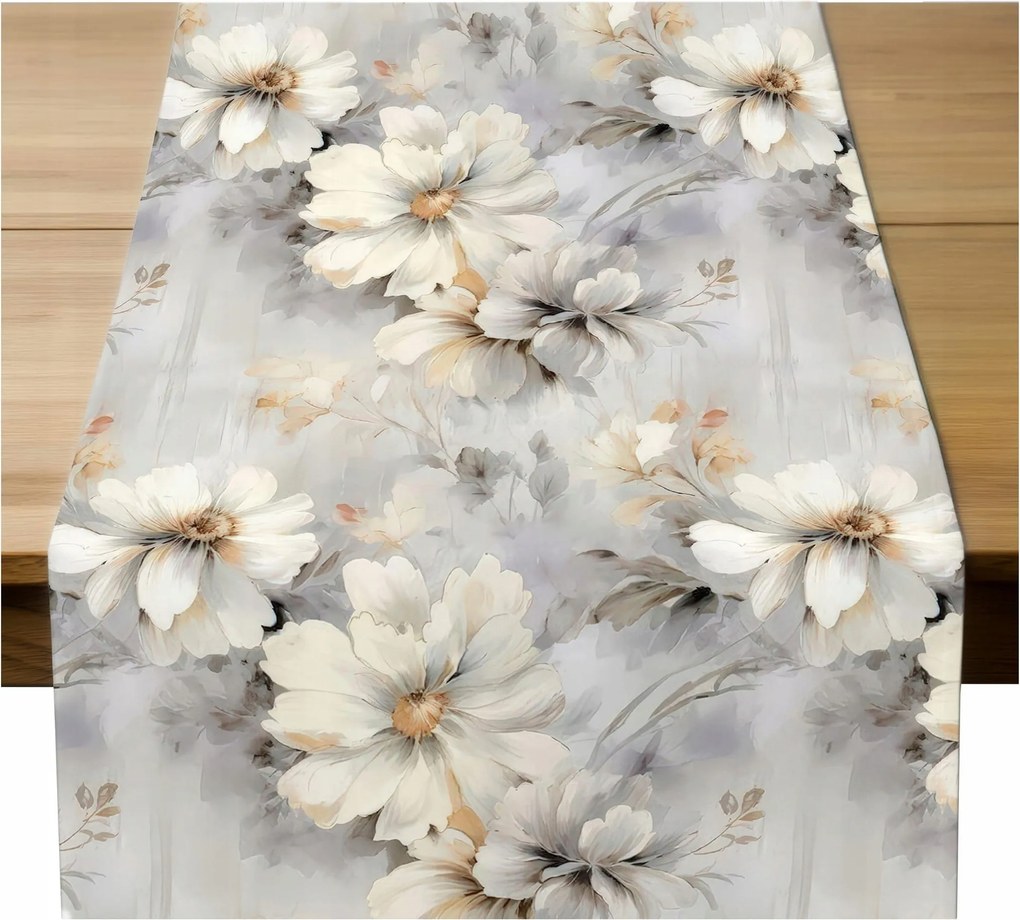 Asztalterítő 40x240 Dekoratív Szürke Virágokkal 10760
