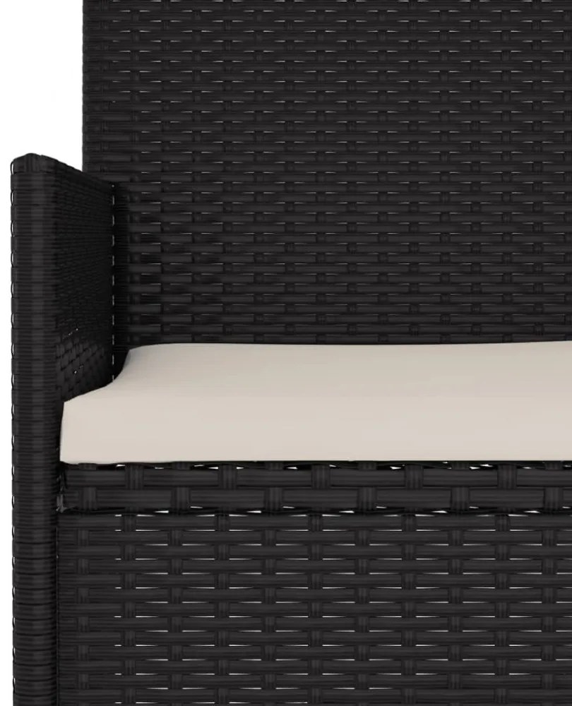 fekete 2 személyes polyrattan kerti pad párnával