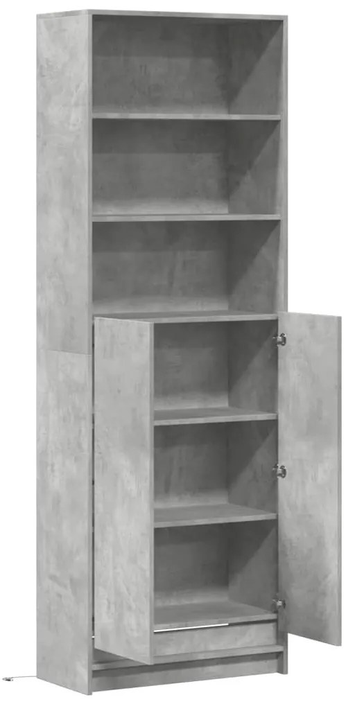 betonszürke szerelt fa magasszekrény LED-ekkel 69x32,5x200 cm