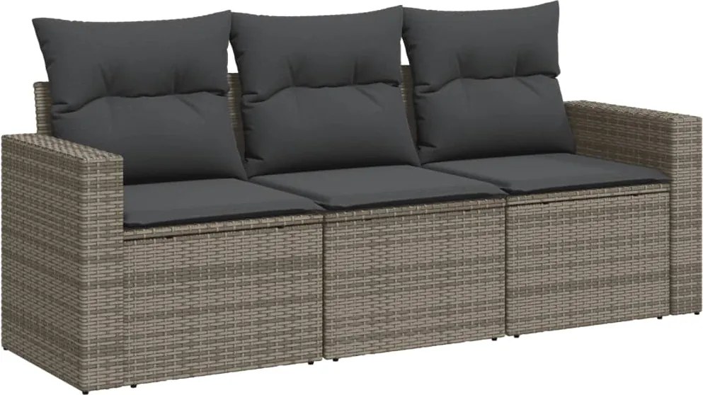 vidaXL 3 részes szürke polyrattan kerti ülőgarnitúra párnákkal