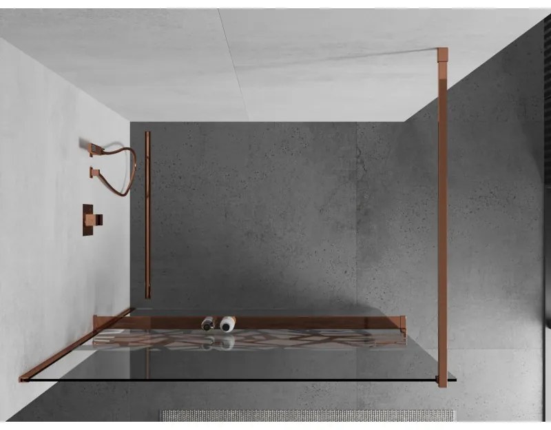 Mexen Kioto +, zuhanyparaván polccal és törölközőtartóval 110 x 200 cm, 8mm átlátszó üvegmintás fehér, rózsa arany profil, 800-110-121-60-85