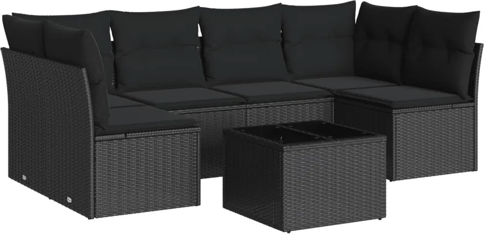 vidaXL 7 részes fekete polyrattan kerti ülőgarnitúra párnával