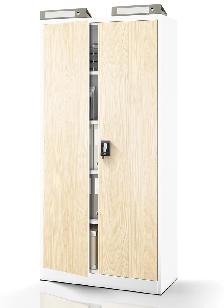 Fém iratszekrény JAN, 900 x 1850 x 400 mm, Eco Design: fehér/ sonoma tölgy