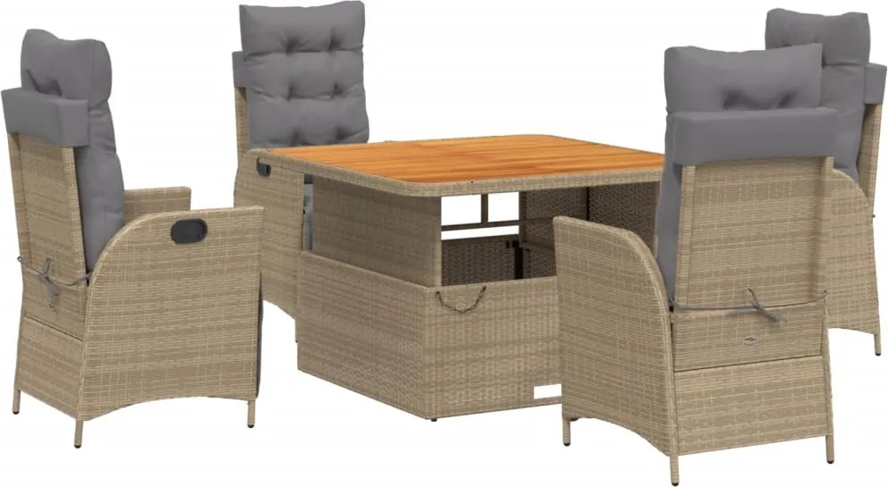 vidaXL 5 részes bézs polyrattan kerti étkezőgarnitúra párnákkal