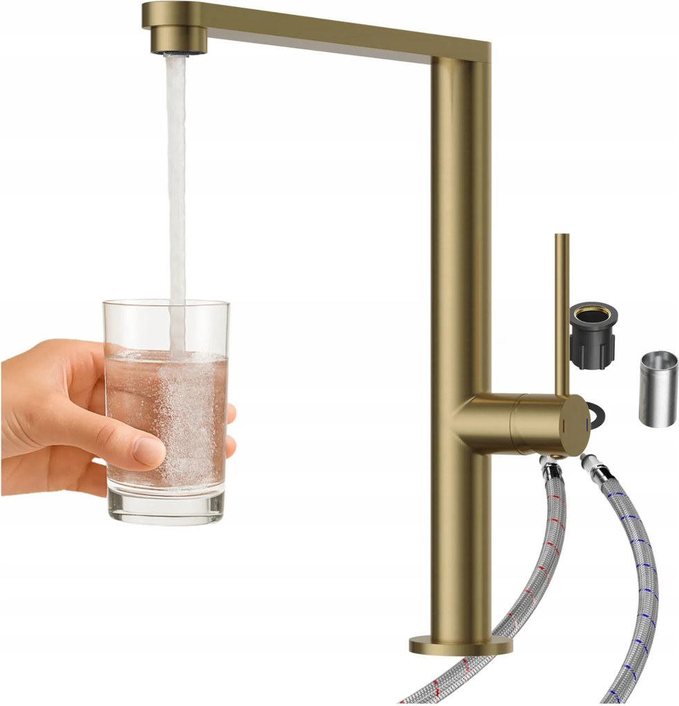 Konyhai csaptelep arany szálcsiszolt kifolyócső álló konyhai csaptelep Velmo