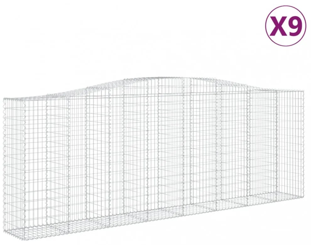 9 db íves horganyzott vas gabion kosár 400x50x140/160 cm