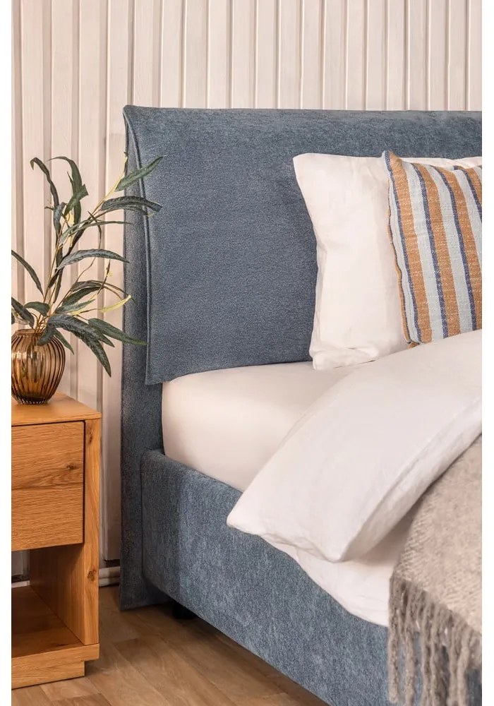 Kék kárpitozott ágyneműtartós franciaágy ágyráccsal 180x200 cm Thessa Pillow – Bonami Selection