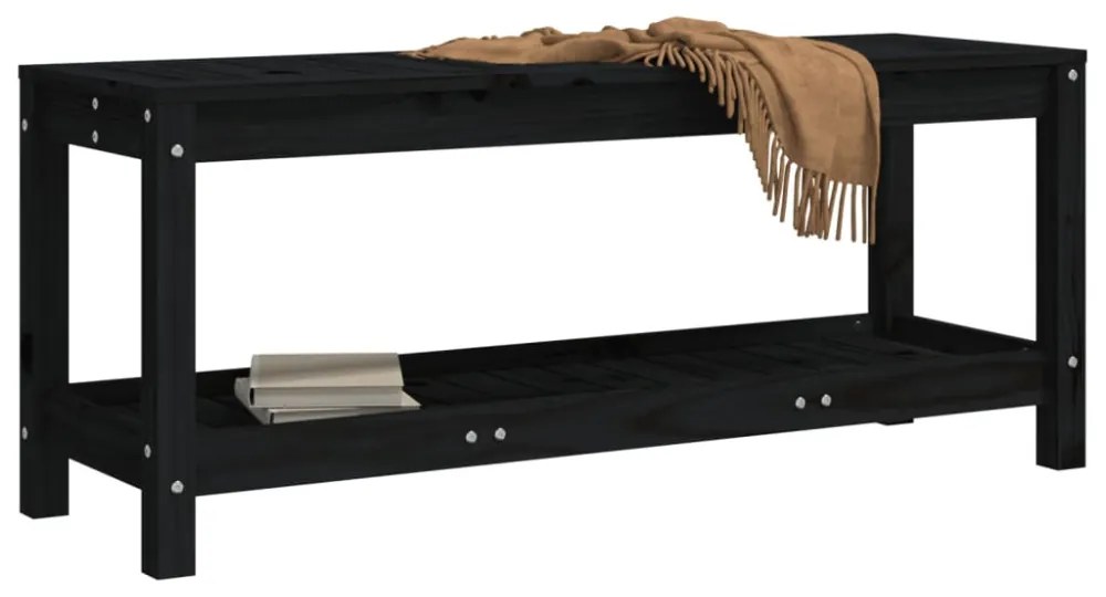 fekete tömör fenyőfa kerti pad 108x35x45 cm