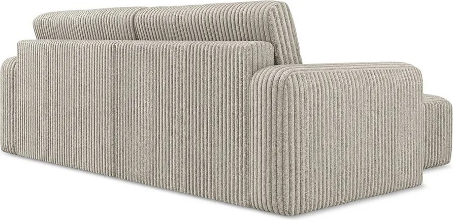 Bézs kordbársony kinyitható-tárolóhelyes sarokkanapé (bal oldali-heverő résszel) Kona – Makamii