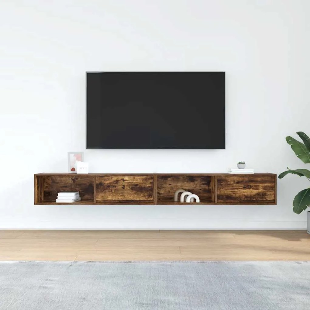 2 db füstös tölgy színű szerelt fa TV-szekrény 100x31x25,5cm