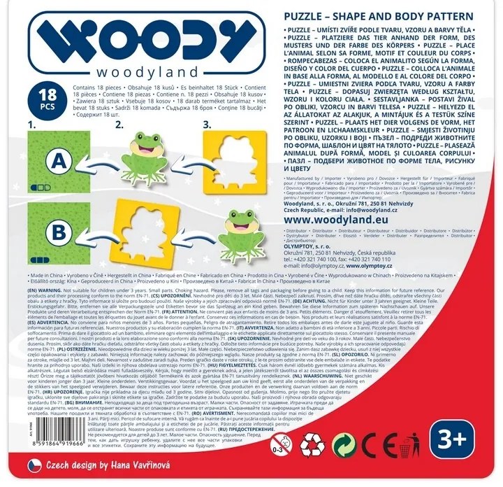 Woody Puzzle állatokkal, formák-színek