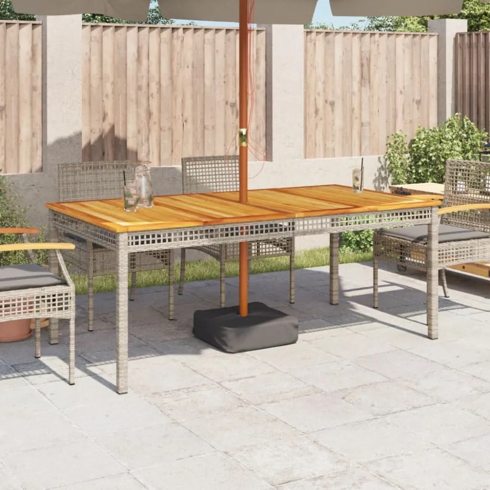 szürke polyrattan és akácfa kerti asztal 180 x 90 x 75 cm