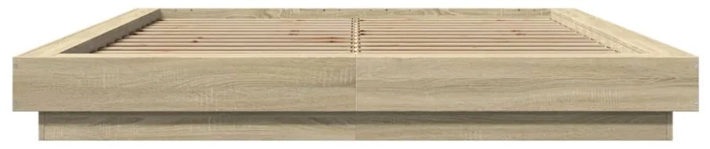 sonoma tölgy színű szerelt fa ágykeret LED-del 150 x 200 cm