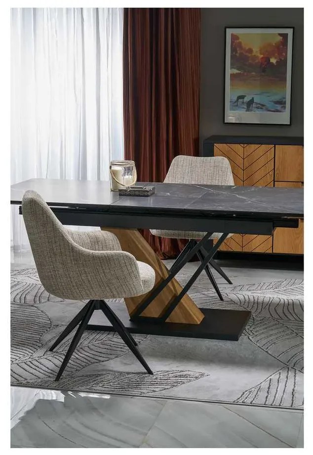 Sterzo étkezőasztal 160-200 x 90 cm, fekete / arany tölgy