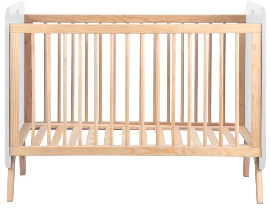 Fehér-natúr színű babaágy borovi fenyő dekorral 60x120 cm Paris – Marckeric